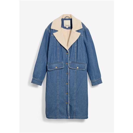 bonprix cappotto invernale in denim con calda fodera teddy-blu