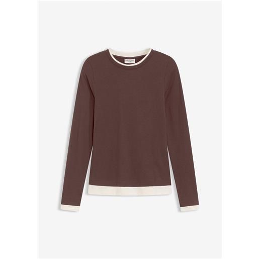 bonprix maglia a maniche lunghe in misto cotone-marrone