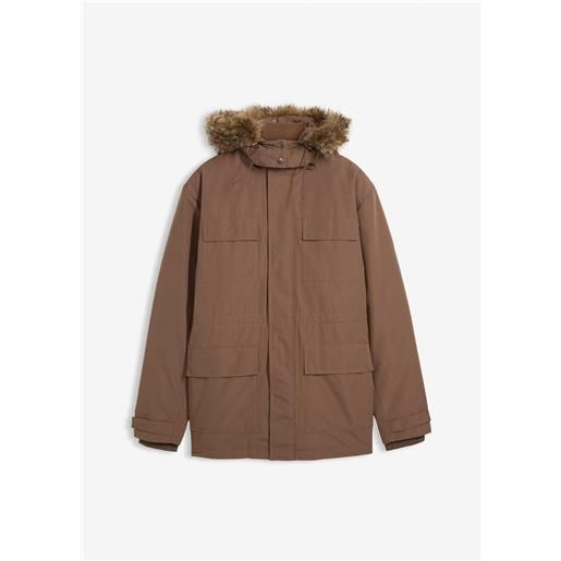 bonprix parka imbottito e foderato in pile con cappuccio staccabile-marrone