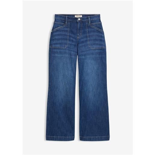 bonprix jeans wide leg con tasche applicate, vita media-blu