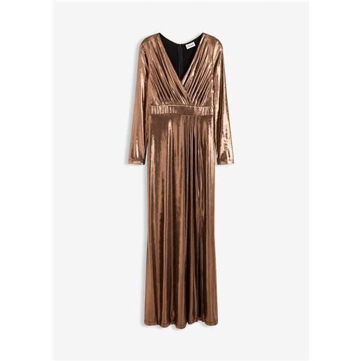 bonprix abito lungo in fine jersey metallizzato-marrone