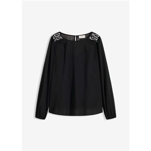 bonprix blusa di chiffon con strass-nero