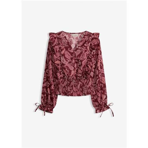 bonprix blusa con volant e inserto smock-rosso