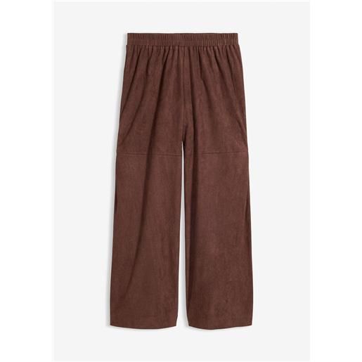bonprix pantaloni in similpelle scamosciata con elastico in vita-marrone