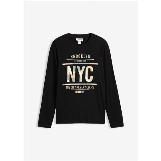bonprix maglia a maniche lunghe in puro cotone biologico, slim fit-nero