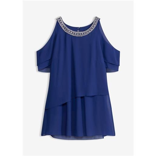 bonprix blusa in chiffon fine con perline applicate-blu