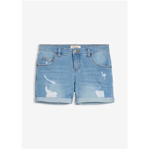 bonprix shorts di jeans effetto sdrucito, vita media-blu