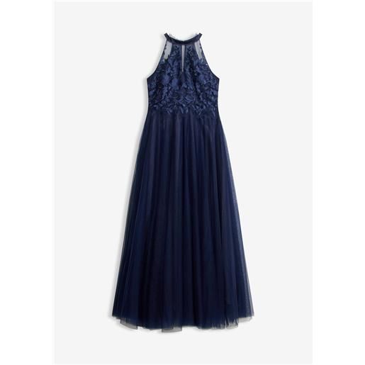 bonprix abito da sera in tulle delicato con pizzo-blu