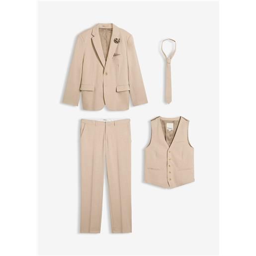 bonprix abito da sposo con gilet e cravatta, regular fit (set 4 pezzi)-marrone