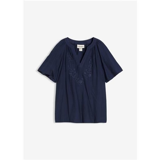 bonprix camicetta a maniche corte in crinkle operato-blu