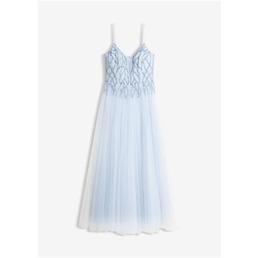 bonprix abito da sera in tulle delicato con applicazioni di strass-blu
