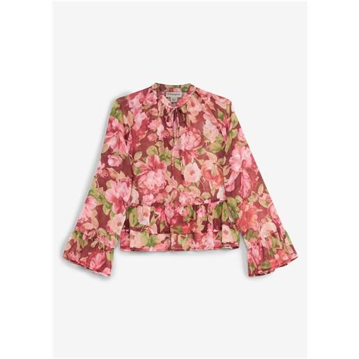 bonprix blusa di chiffon con volant-rosso