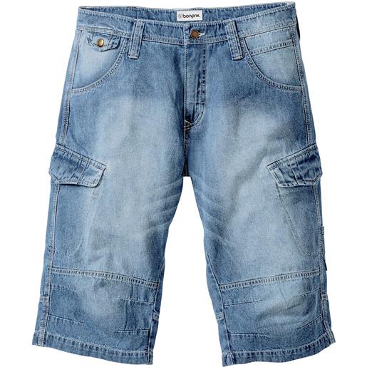 bonprix bermuda cargo lunghi in denim elasticizzato leggero, relaxed fit-blu