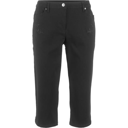 bonprix pantaloni capri in misto cotone, vita media-nero