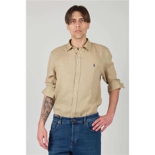 Camicia uomo beige in lino bei