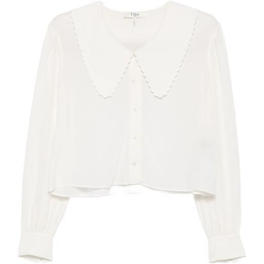 Chloé blusa in crêpe de chine con maniche a palloncino - bianco