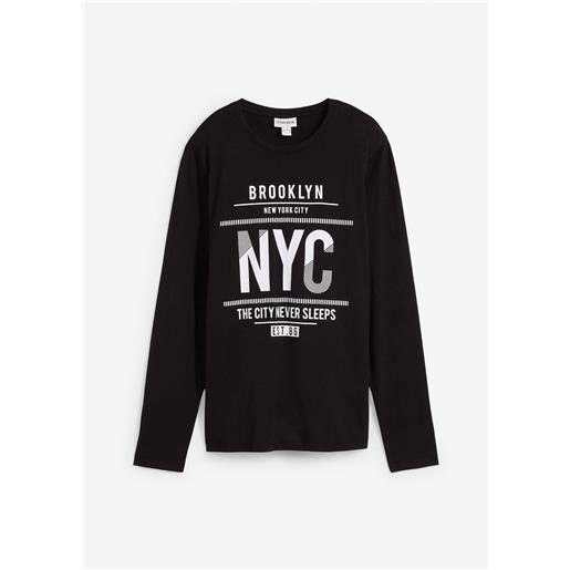 bonprix maglia a maniche lunghe in puro cotone biologico, slim fit-nero