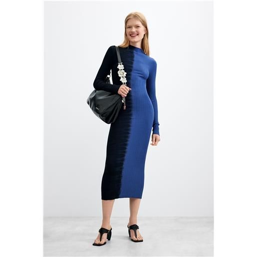 Desigual, vestito in maglia a maniche lunghe, donna, blu, l