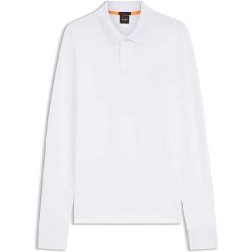 BOSS polo slim fit in piqué di cotone elasticizzato, bianco