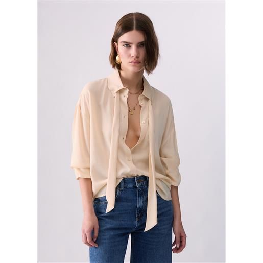 Liu jo camicia con fiocco, panna