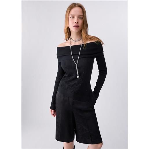 Liu jo maglia in lana con scollo bardot, nero