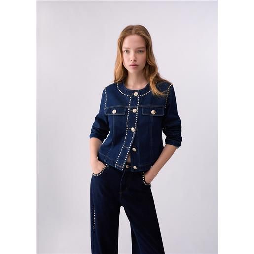 Liu jo giacca slim fit in denim con strass, lavaggio normale
