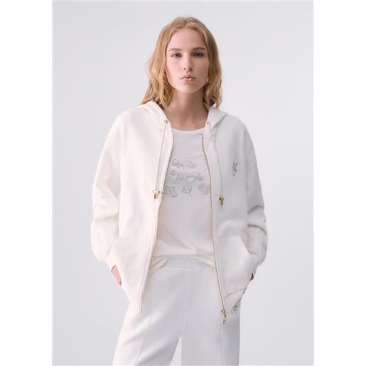 Liu jo felpa con zip e cappuccio, bianco lana