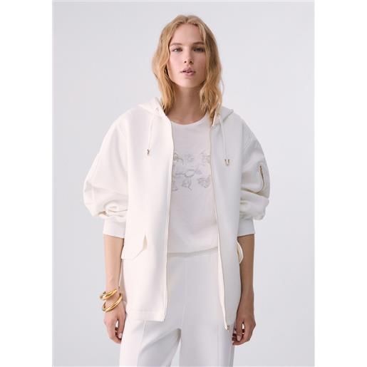 Liu jo giubbotto oversize con cappuccio, bianco lana