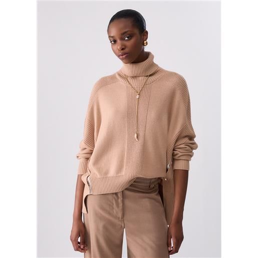 Liu jo dolcevita in misto lana con bottoni, beige