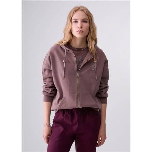Liu jo felpa con zip e cappuccio, rosa scuro