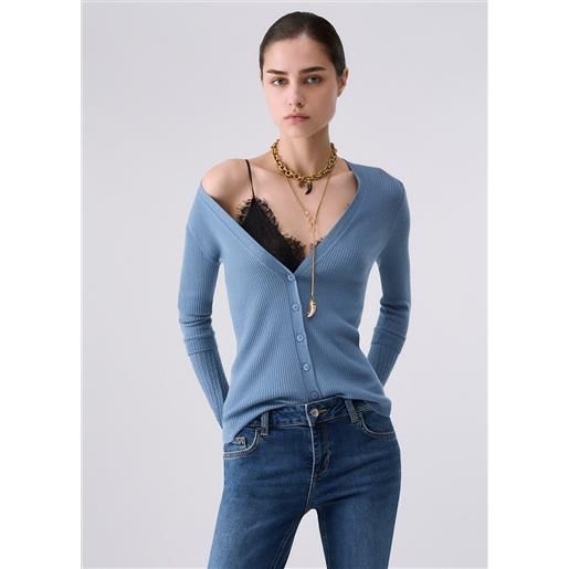 Liu jo cardigan in pura lana, azzurro