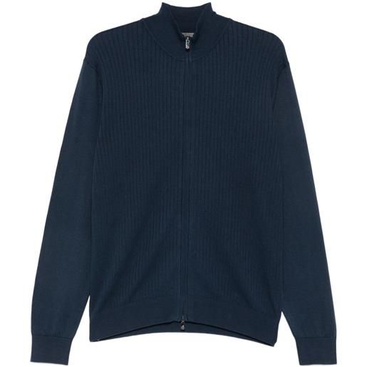 Corneliani cardigan a coste con zip - blu