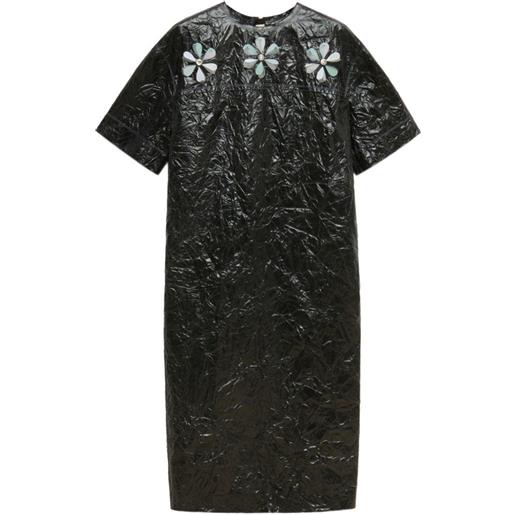 Marni abito con margherite in taffetà increspato - nero