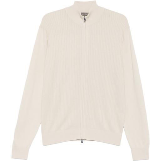 Corneliani cardigan a coste con zip - toni neutri