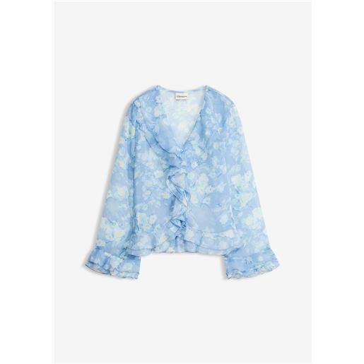 bonprix blusa di chiffon con volant-blu