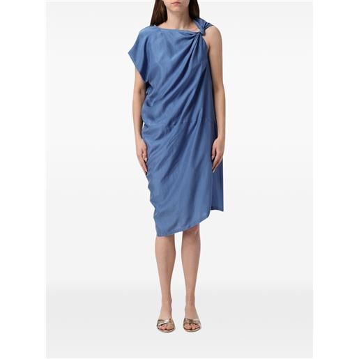 Tela abito midi asimmetrico in lino - blu
