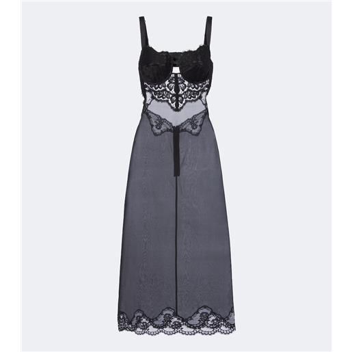 Dolce&Gabbana abito midi in misto seta con pizzo
