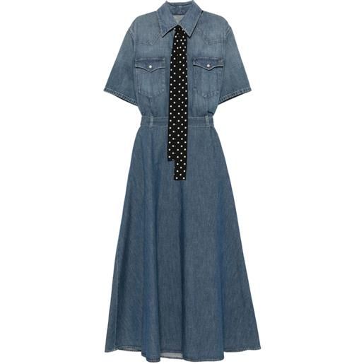 Valentino Garavani abito midi denim con cravatta a pois - blu
