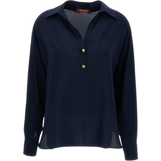 Max Mara polo in seta con bottoni - blu