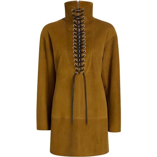 KHAITE abito lee in pelle scamosciata - marrone