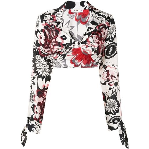 Amir Slama blusa a fiori crop - nero