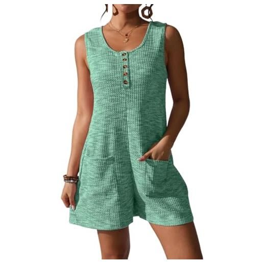 ticticlily tuta intera donna estiva corta jumpsuit casuale ampia salopette senza maniche girocollo vita alta pantaloncini larghi dritti monopezzi tutine a verde s