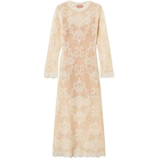 TWINSET abito midi a maniche lunghe con pizzo - toni neutri