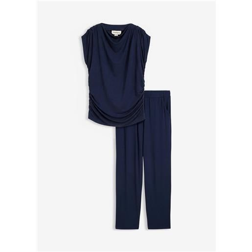 bonprix maglia e pantaloni in misto viscosa (set 2 pezzi)-blu