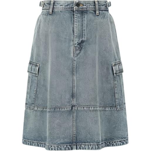 Balenciaga gonna denim con ricamo - blu
