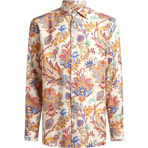ETRO camicia in lino ncon stampa paisley - toni neutri