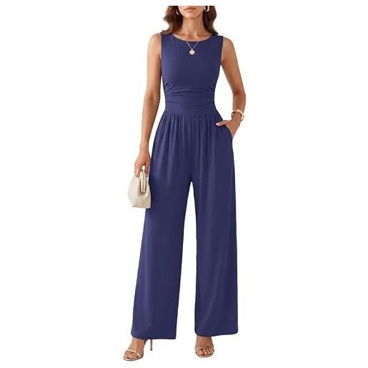 Xiaoliny tuta jumpsuit donna estiva girocollo senza maniche a gamba larga tute monopezzo casual vita alta tuta intera a pantaloni larghi con tasche laterali un pezzo playsuit lungo romper overall