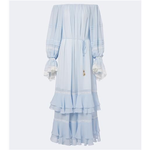 Xu Zhi abito lungo off-shoulder con pizzo e volant