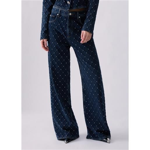 Liu jo jeans straight matelassé con strass, denim blu