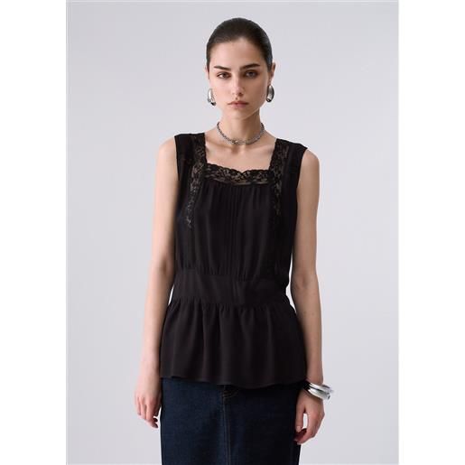 Liu jo top con pizzo, nero